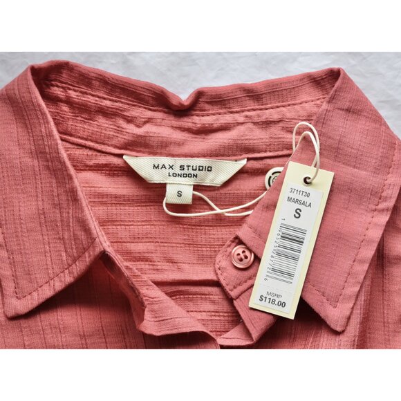 MAX STUDIO LONDON NWT L/S TEXTURED STRIPE MARSALA RAYON BLEND SHIRT. SIZE S - Picture 11 of 12